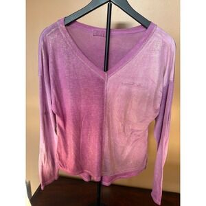 New Collection Purple Pink Ombre Gold Shimmer V-Neck Long Sleeve‎ Knit Top L